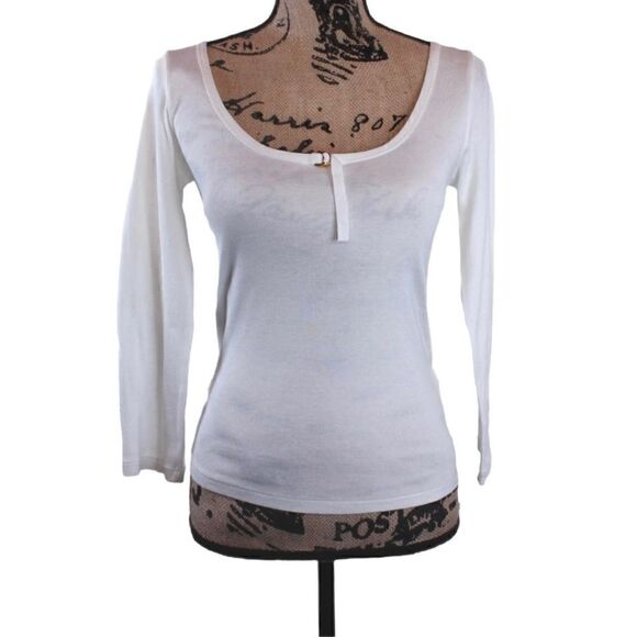 Ralph Lauren Black Label Scoop Neck Long Sleeve Top in White Size Large - Picture 1 of 8